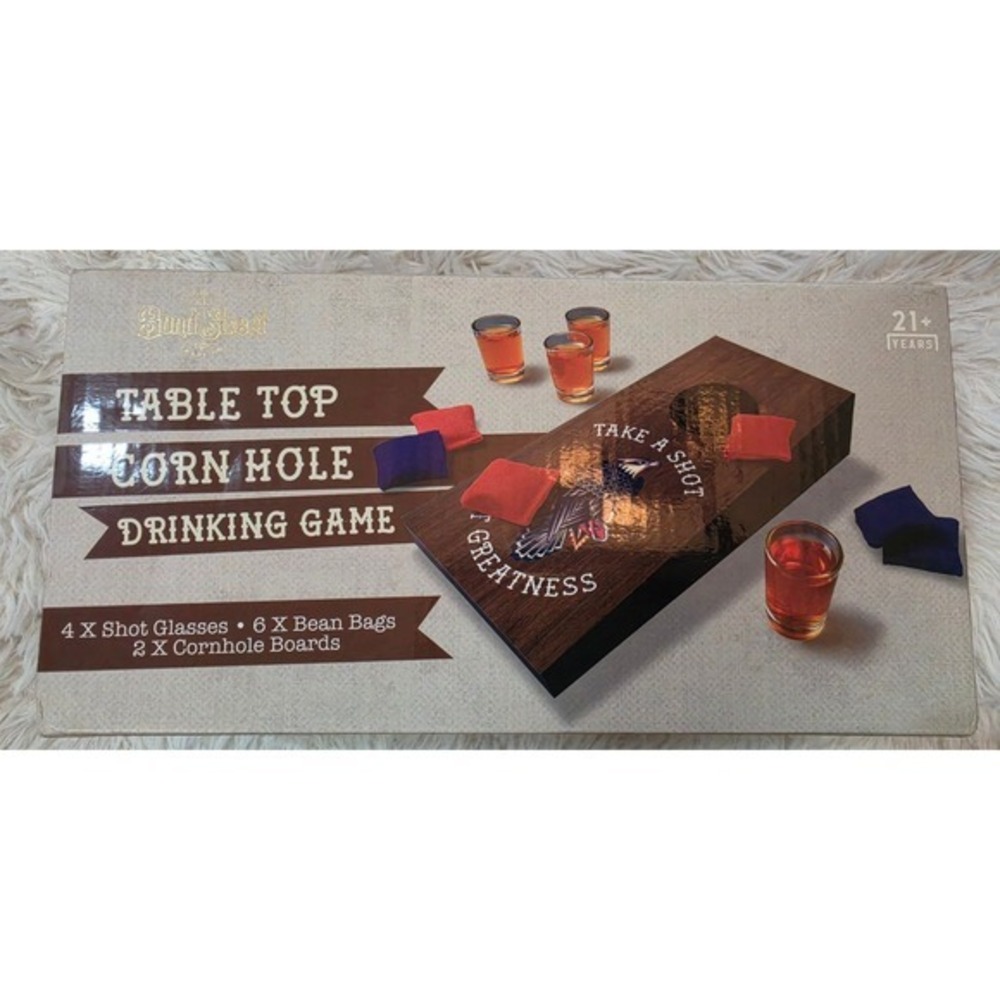 Bond Street Tabletop Corn Hole Drinking Game Set 4 Shot Glasses 6 Bean Bags NEW